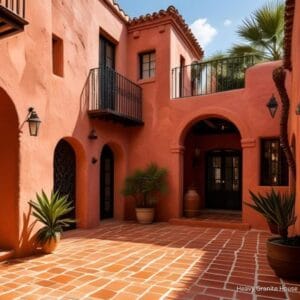 Close up texture of warm red Authentic Saltillo terracotta clay tile